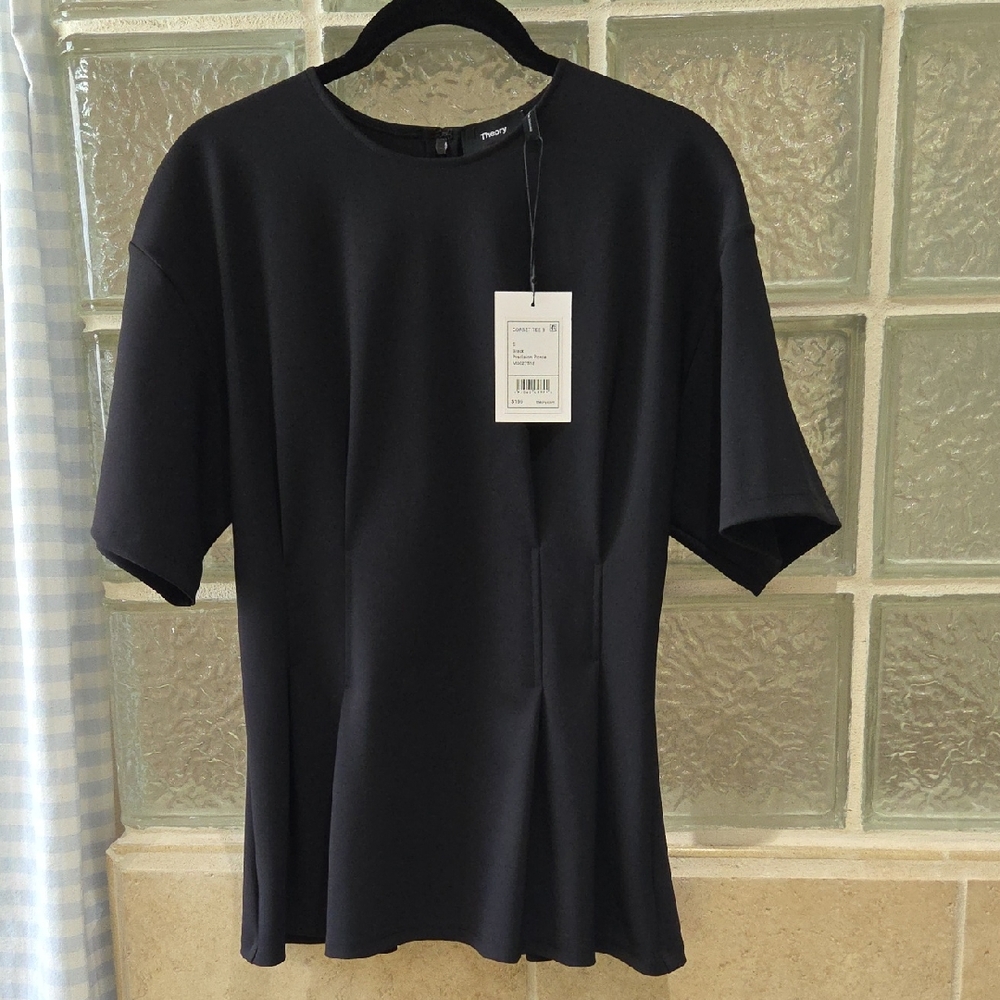 Theory Black Short Sleeve Corset Tee Precision Ponte Peplum Small